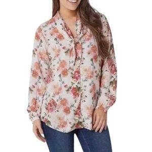 Tolani Collection Julie‎ Neck Tie Floral Blouse Romantic Easter Cruise Size 1X
